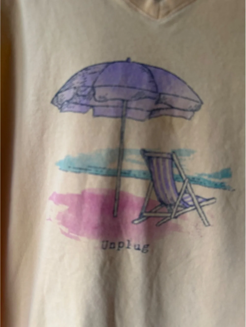 Life is Good Women's V-Neck T-Shirt with Beach Umbrella and Chair Graphic